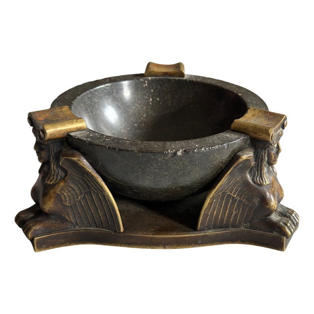 Early 20th Century Bronze and Serpentine Ashtray attributed to Albin Müller, 1920s For Sale