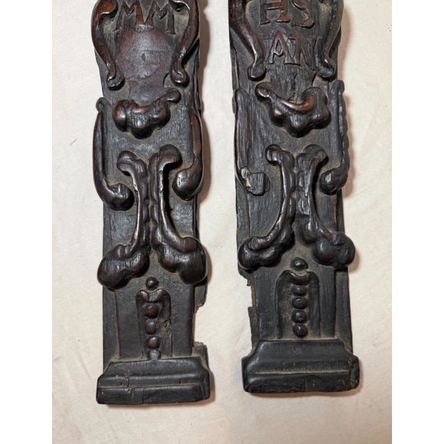 Pair Antique 1700's Hand Carved Wood Architectural Salvage Lady Sculpture Statue For Sale - Image 13 of 14