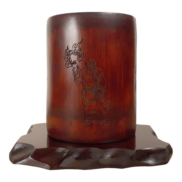 Chinese Carved Bamboo Zhang Zhihe Poem Bitong For Sale