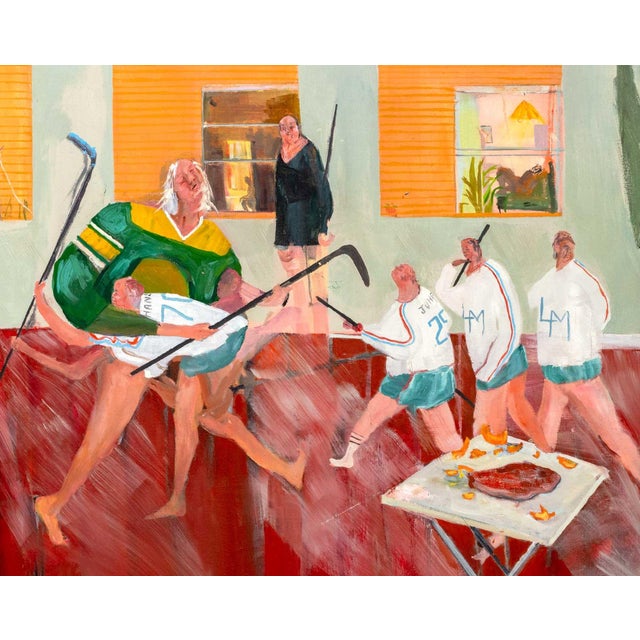Grace Metzler (American, b. 1989), Hockey Game, Oil and Acrylic on Canvas, 2021, signed and dated verso, unframed. 59" H x...