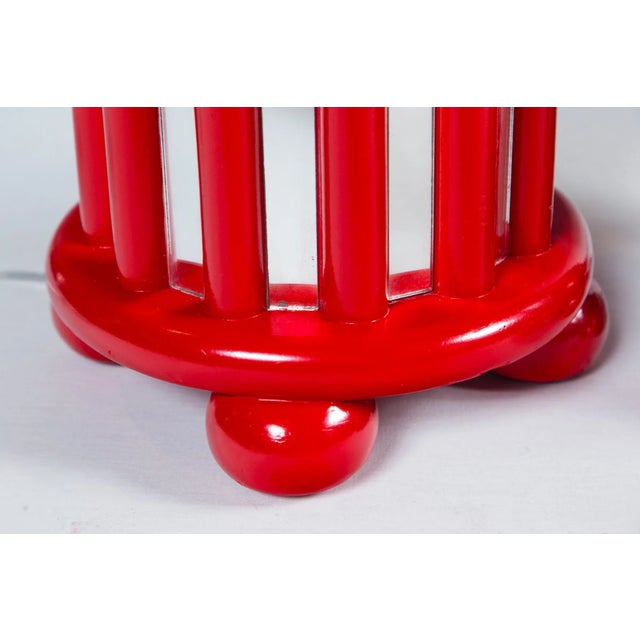 Wood Mid-Century Mirrored Red Lamps - a Pair For Sale - Image 7 of 11