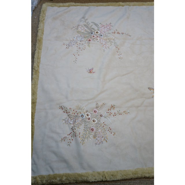 ate 20th Century Chinoiserie Gold Faux Fur Painted Suede Floral Butterfly Throw Blanket 57" X 76" For Sale - Image 10 of 12