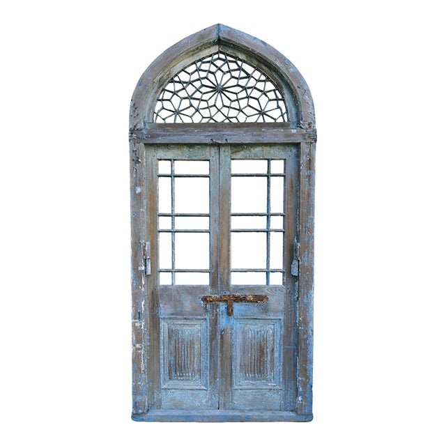 Antique Jodhpur Indian Church Door With Mirror For Sale