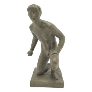 Vintage Terracotta Sculpture Ball Thrower by Róza Pató, 1980s For Sale