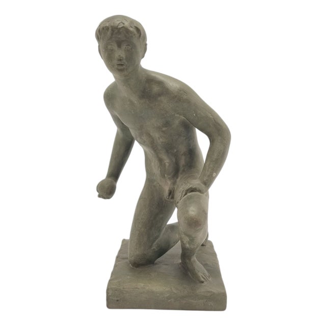 Vintage Terracotta Sculpture Ball Thrower by Róza Pató, 1980s For Sale