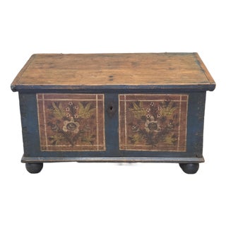 Antique 19th Century German or Austrian Original Blue Painted Pine Blanket Chest For Sale