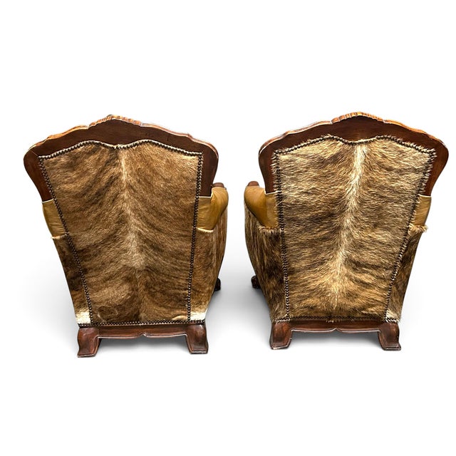 American Pair of Leather & Cowhide Armchairs For Sale - Image 3 of 6