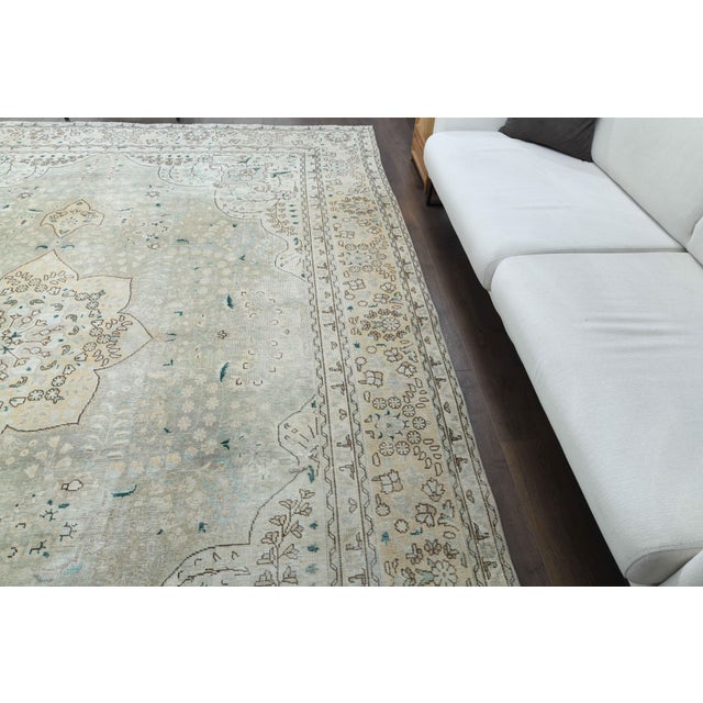 1970s Vintage Persian Handmade Wool Cotton Beige Area Rug For Sale - Image 10 of 11