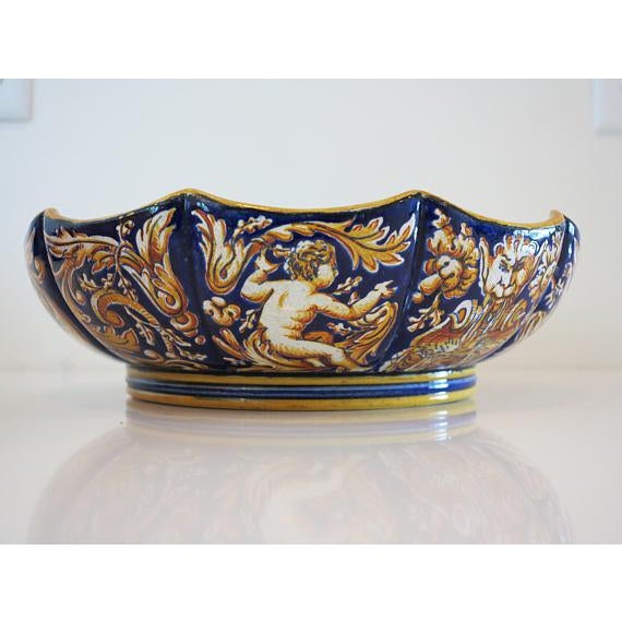 1865 Antique Gien French Renaissance Revival Faience Earthenware Scalloped Bowl For Sale - Image 5 of 10