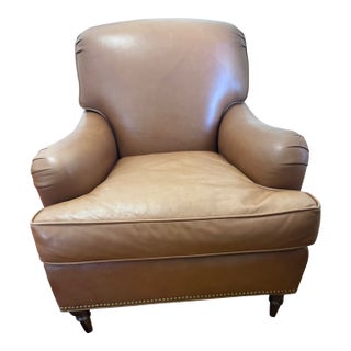Mid 20th Century Brunschwig and Fils Leather Armchair, Saratoga Selection For Sale