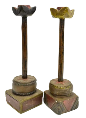 Antique Provincial Chinese Candle Holder - Folk Art - a Pair