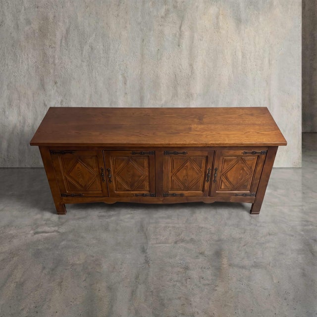 1970s Vintage French Oak Brutalist Sideboard With Iron Hardware, 1970s For Sale - Image 5 of 12