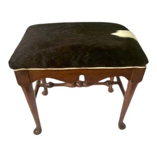 Mid 20th Century Harden Furniture Boho Chic Queen Anne Bench Reupholstered With Hair-On Cow Skin For Sale