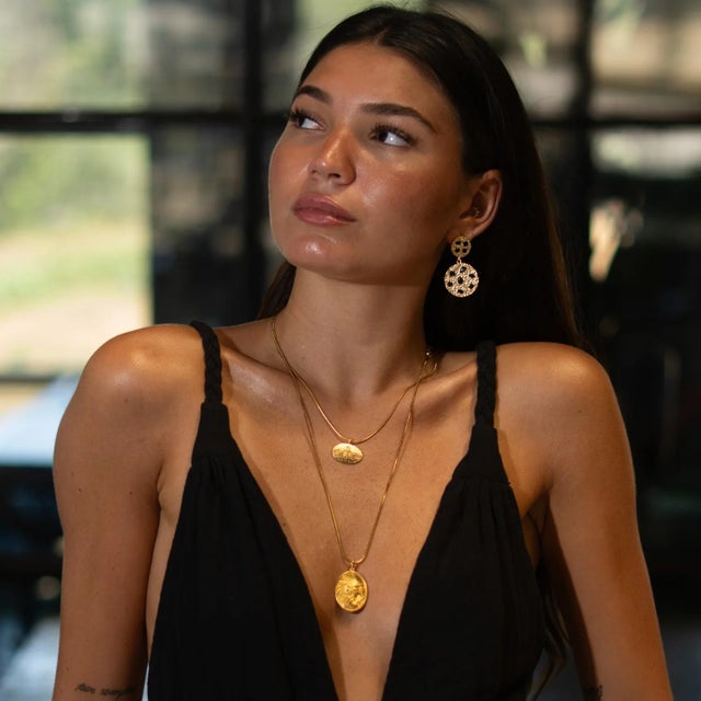 Metal Celestial Harmony Black Onyx Gold Earrings, A Pair For Sale - Image 7 of 9