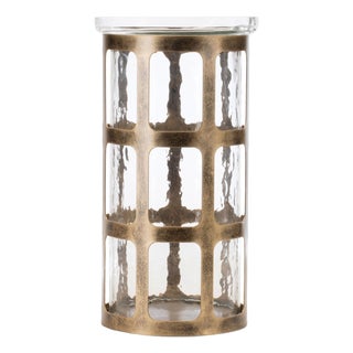 Wavy Glass Candle Holder with Distressed Metal Frame 10"H For Sale