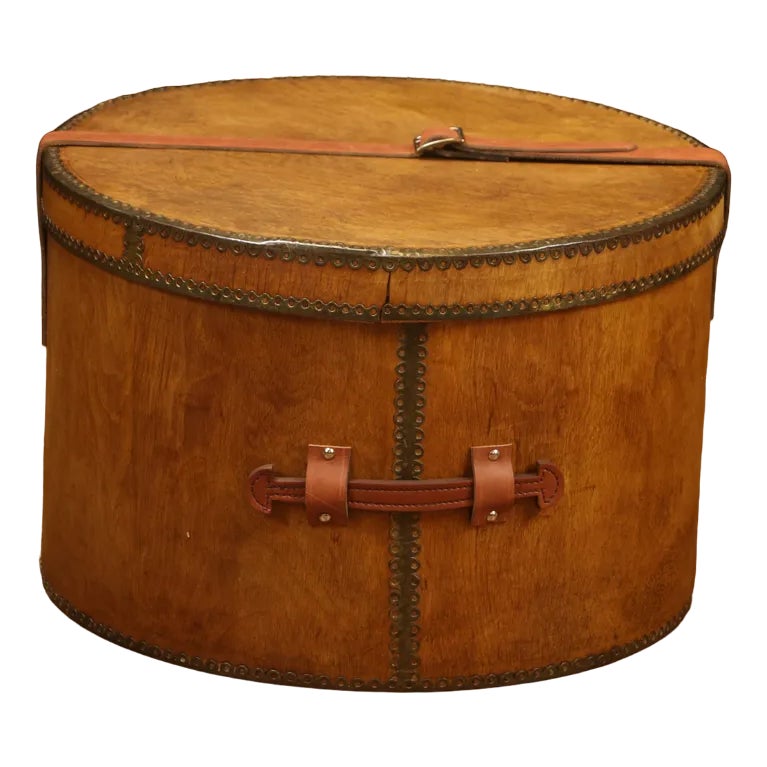 Wood and Leather Hat Trunk | Chairish