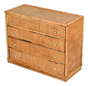 Mid-Century Modern Italian Organic Chest of Drawers in Bamboo and Brass, 1970