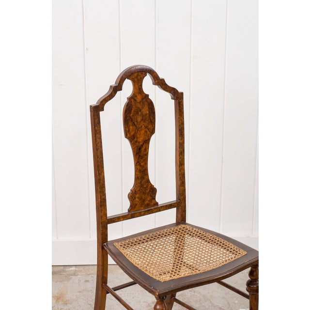 Brown Pair of 19th Century Burl Walnut Hand Tied Cane Seat Chairs For Sale - Image 8 of 18