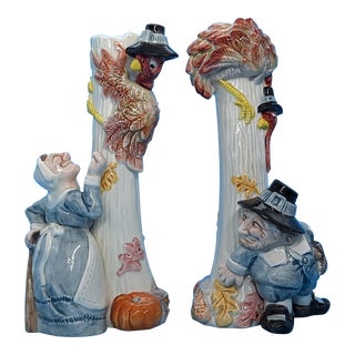 Vintage Fitz and Floyd Pilgrims Progress Candlestick Holders - A Pair For Sale
