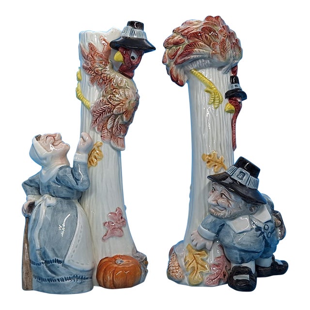 Vintage Fitz and Floyd Pilgrims Progress Candlestick Holders - A Pair For Sale