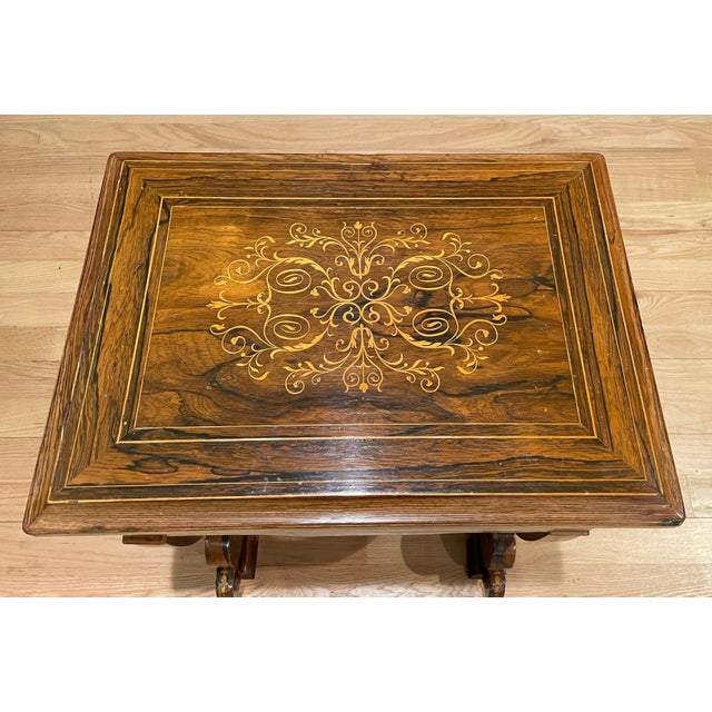 Traditional Late 19th Century Rosewood Marquetry Work Table For Sale - Image 3 of 9