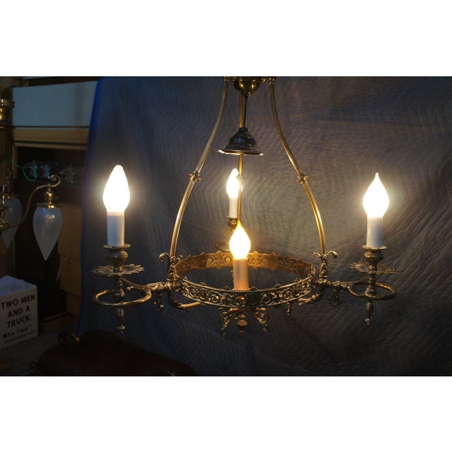 Antique Victorian Converted 4 Light Hurricane Candlestick Pendant Chandelier 36" For Sale - Image 14 of 16