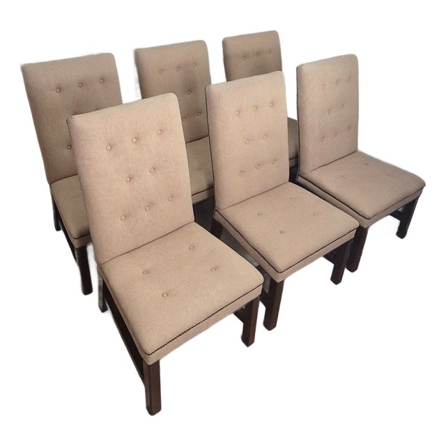 1990s Ralph Lauren for Henredon Large High Back Tufted Houndstooth Dining Chairs W/ Nail Head Trim, Set of 6 For Sale