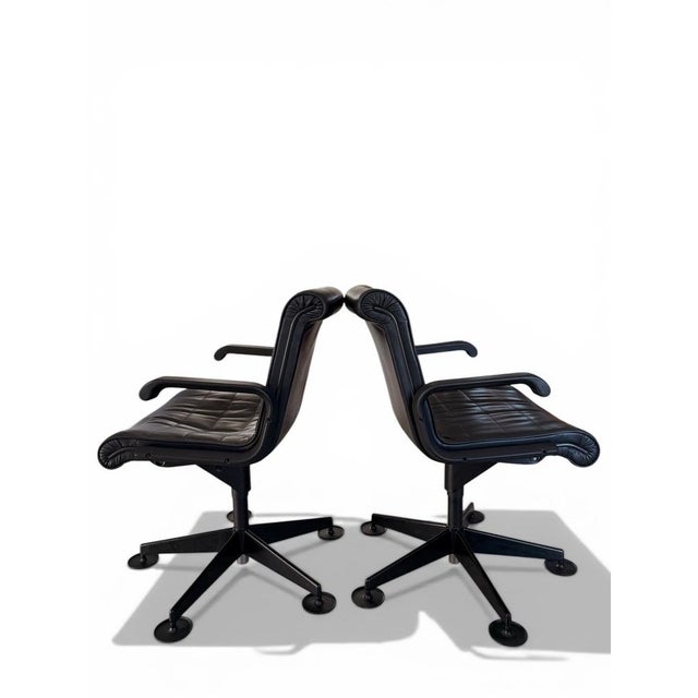 1970s Vintage Sapper Office Chairs in Black Leather on Glides by Richard Sapper for Knoll, 1979, Set of 2 For Sale - Image 5 of 14