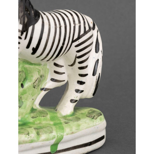 19th Century Pair of Staffordshire Painted Ceramic Zebras For Sale - Image 5 of 8