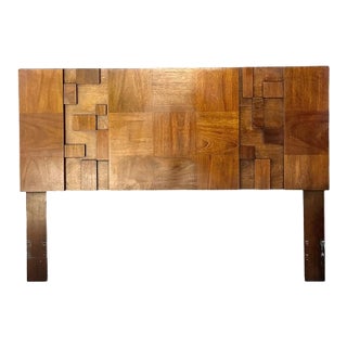 Vintage Lane “Mosaics” Brutalist Wood Queen Headboard For Sale