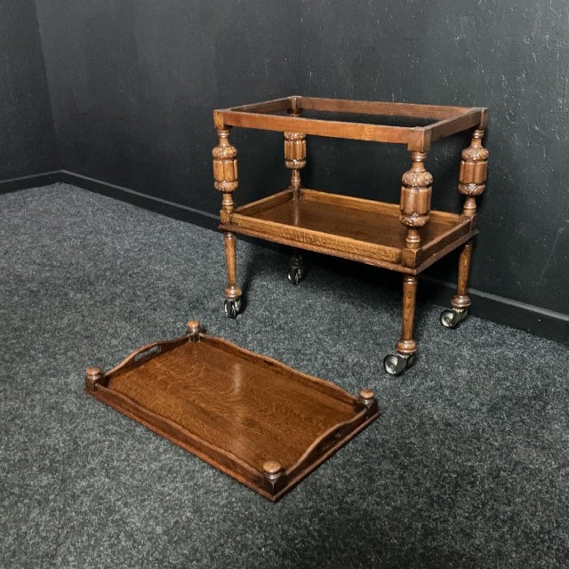 Antique Oak Afternoon Tea Trolley, 1925 For Sale - Image 3 of 7
