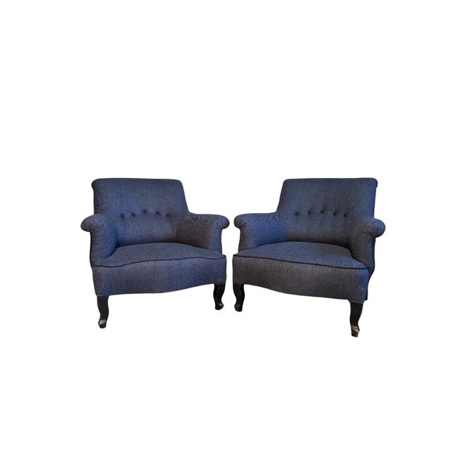 Set of Blue Wool Armchairs For Sale - Image 6 of 6