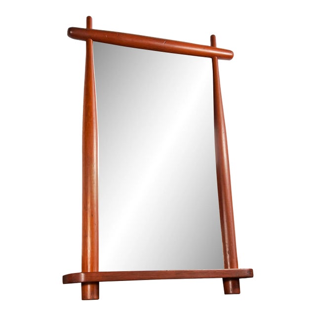 Vintage Mid Century Modern Sculptural Wood Wall Mirror For Sale