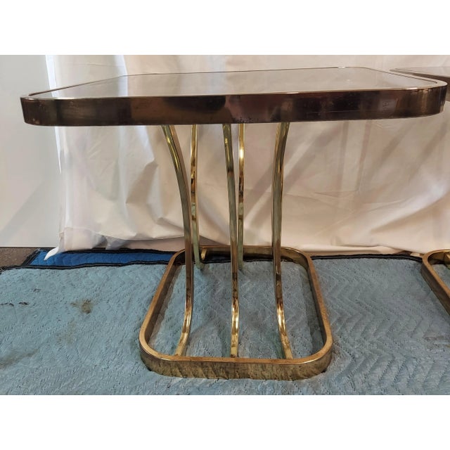 Mid-Century Modern 1970s Milo Baughman Glass Top Metal Base End Tables - a Pair For Sale - Image 3 of 12