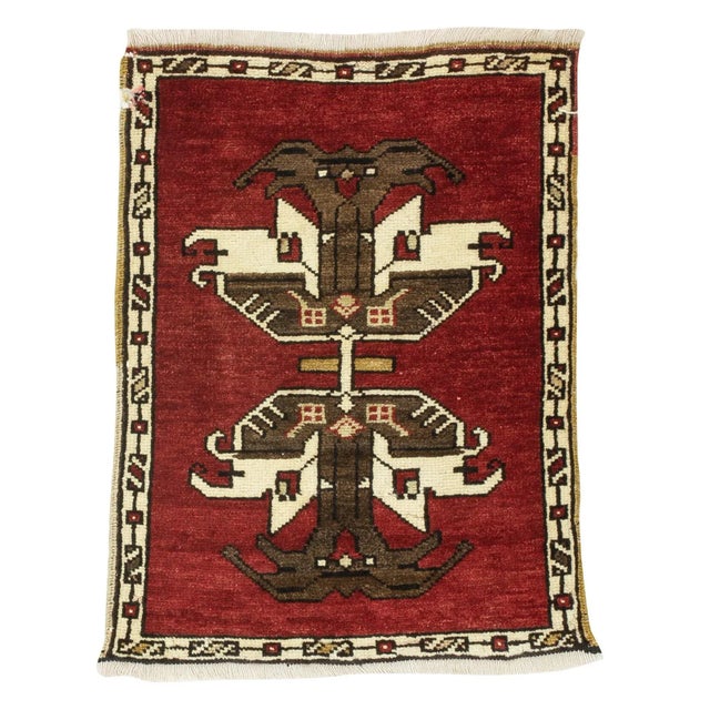 Vintage Mid Century Mini Wool Rug For Sale - Image 4 of 4