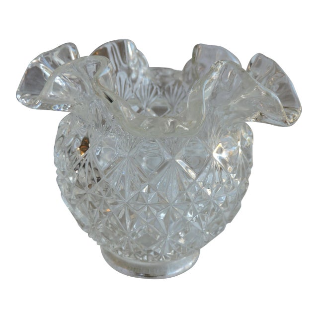 Vintage 1950's Fenton Art Glass Co. Cut Block Crimped Small Vase For Sale