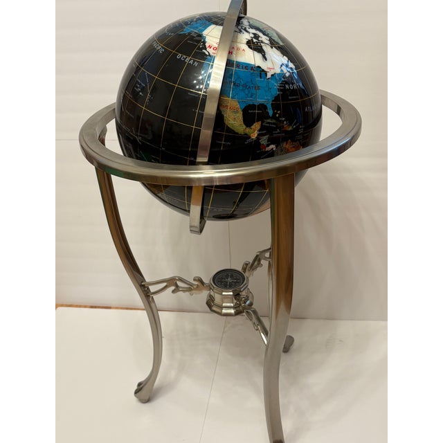 Vintage World Globe on Stand With Compass For Sale - Image 4 of 4