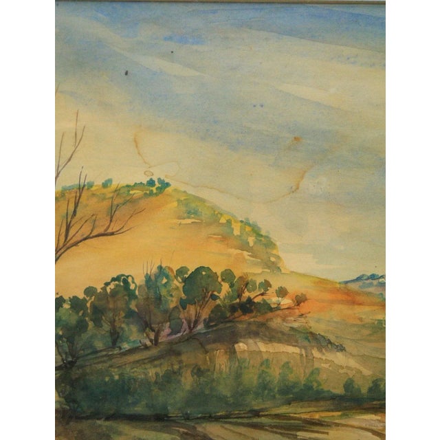 Realism Vintage Watercolor Landscape Mid-20th Century For Sale - Image 3 of 6