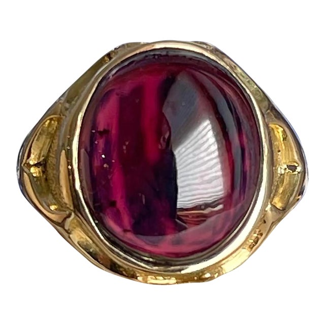 Late 19th Century Victorian 18k Gold Cabochon Garnet Ring, Sheffield 1882, Size 6.5 For Sale