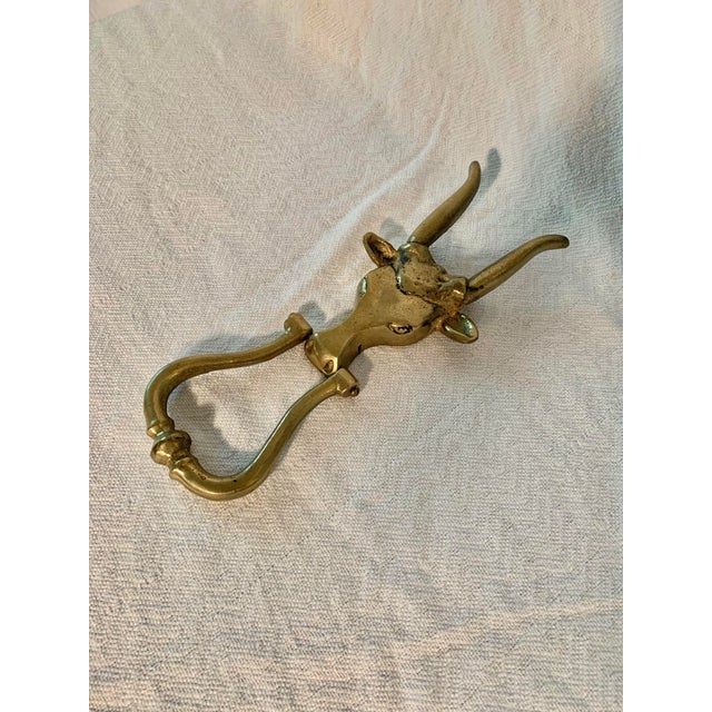 Traditional Mid 20th Century Brass Longhorn Cow Doorknocker For Sale - Image 3 of 12
