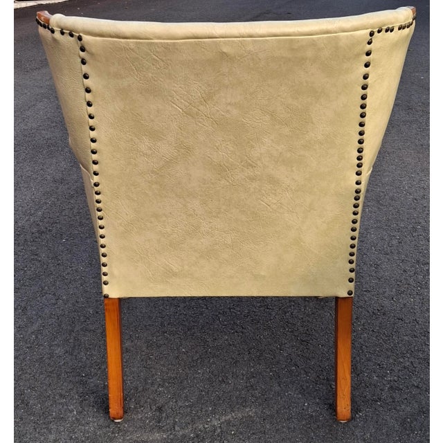 Pair Mid 20th Century Mahogany and Tufted Vinyl Upholstered Wingback Chairs For Sale - Image 11 of 14