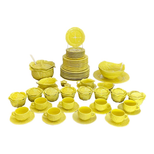 Vintage Majolica Cabbage Dinner & Serveware for 8 by Secla Portugal