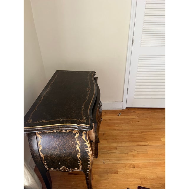 Louis XV style classic french commode detailed with brass and gold on dark wood - includes two drawers