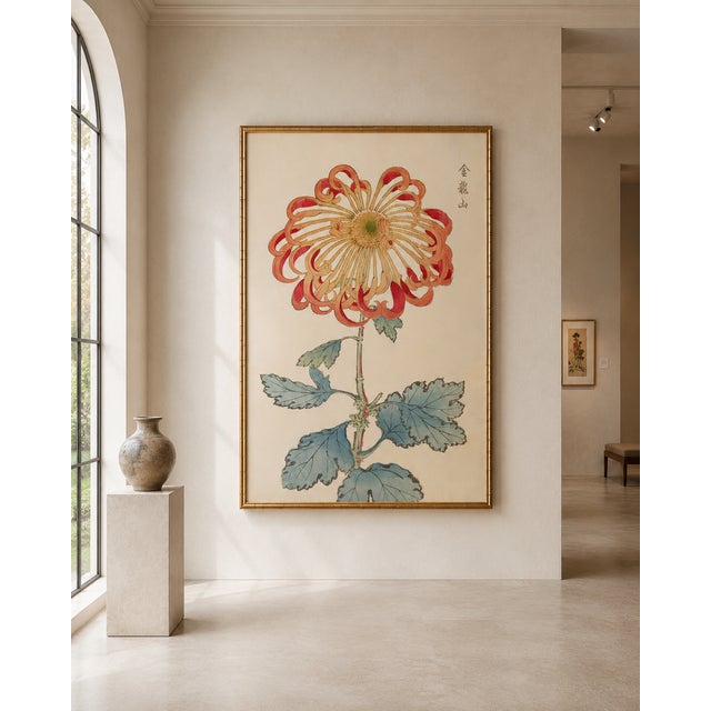 Paper Red Chrysanthemum by Hasegawa, Vintage Japanese Botanical Art Print, 40" X 60" For Sale - Image 7 of 10