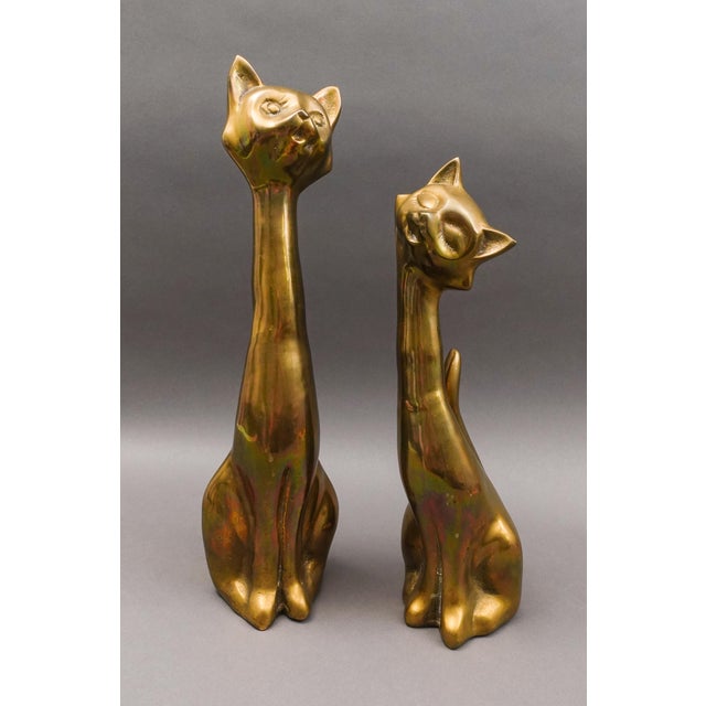 Vintage Mid Century Modern Stylized Siamese Cats Brass Figurine Sculpture Pair For Sale - Image 9 of 9