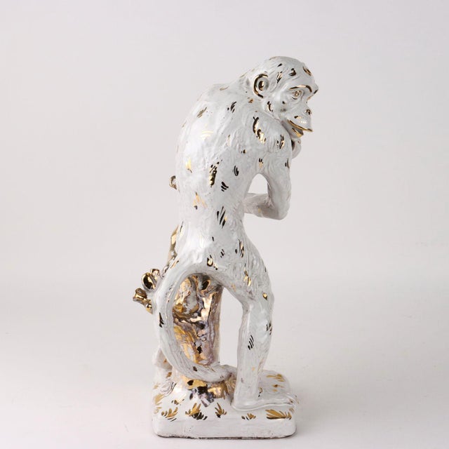 Gray Enamelled Terracotta Monkey Figurine For Sale - Image 8 of 11
