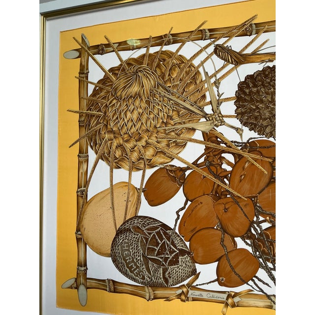 Saffron Vintage French Framed Hermes “Nouvelle Celedonie” Silk Scarf For Sale - Image 8 of 10