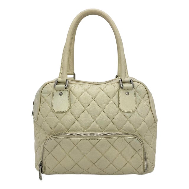 Chanel Paris New York Cream Distressed Bowling Tote For Sale