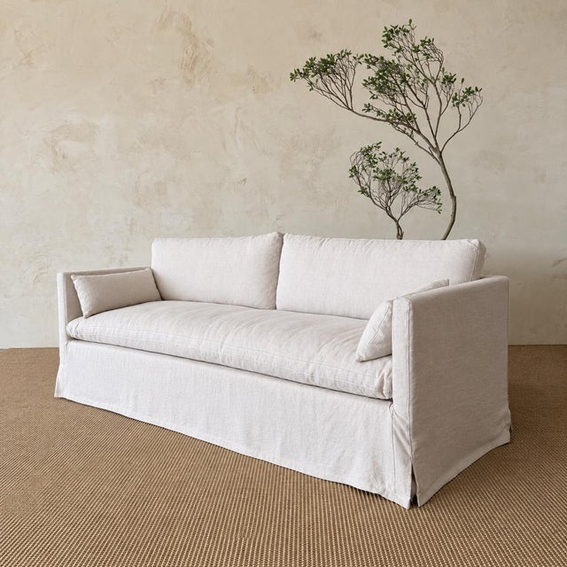 Traditional Veles Slip Covered Sofa in 100% Pure Thick Belgian Linen- Greige For Sale - Image 3 of 8
