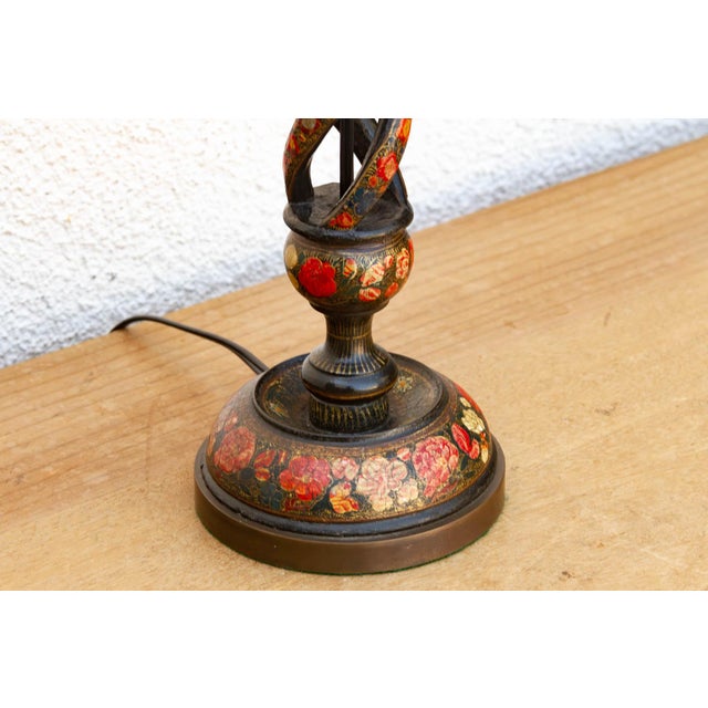 Antique Srinagar Floral Barley Twist Lamp For Sale - Image 4 of 8